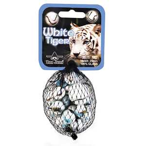 GLOBOS Don Juan Glasmurmeln 21er Netz white Tiger, 20x16mm + 1x25mm