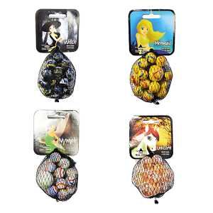 GLOBOS Don Juan Glasmurmeln 21er Netz Mythical Sortiment, 4 Motive