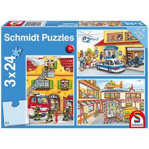 Puzzles 3x24er Feuerwehr und Polizei, mit Puzzleposter