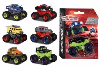 Majorette Assortment Rockerz, Monster Trucks, Die Cast mit Freilauf & Federung, Monstertruck, 1:64, Spielzeugauto, 5 versch. Modelle, Lieferung: 1 Stück, zufällige Auswahl, 7,5 cm