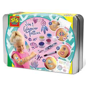Glamour Tattoos 3in1 Kreativset, metallische Tattoos, mit Glitzerstaub