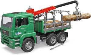 Bruder Spielwaren Holztransport LKW mit Ladekran+Baumstämmen