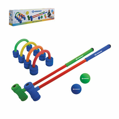 MTS Sportartike  Schildkröt Krocket  Soft Krocket Set, Inhalt: 2 Schläger (Länge ca. 60cm), 4 Schaumstoff-Tore und, 2 Bälle (Ø ca. 5cm, Gewicht: ca. 10g), Material: NBR, HIPS,, Stahl, ab 3 Jahren