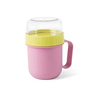 Lunchbecher 750ml pink gelb, Oberdeckel, Handgriff,15x9,7x9,7cm,