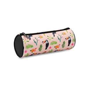 Stifteetui rund 23cm Tukan, aus Polyester, mit Metallreißverschluss