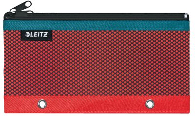 LEITZ ACCO  Schlamper Etui 21x9cm  Urban Chic rot mit 2 Fächern 1 blickdichtes Fach 1 Netzfach außen abwaschbar mit geöster 8cm-Lochung für Ordner Material: Nylon 025mm