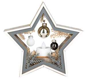 WH Dekostern mit LED Teelicht, 19x18x4,8cm, 19x4,5cm, grau/braun