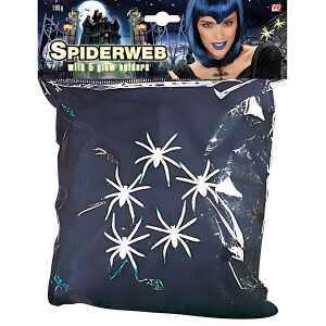 WIDMANN S.R.L. Schwarzes Spinnennetz 100g, mit 5 Neonspinnen