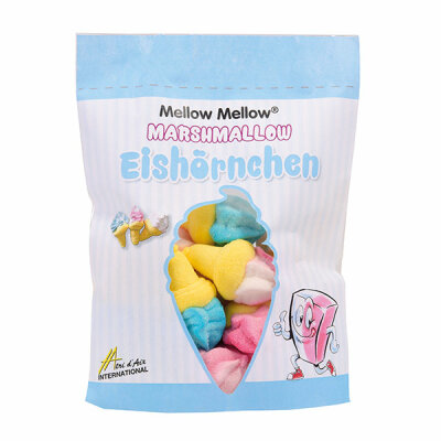 Iden-Berlin  Marshmallow Eishörnchen  125g, verschiedenfarbige Marshmallow-Eishörnchen,, im wiederverschließbaren Standbeutel, Mellow Mellow