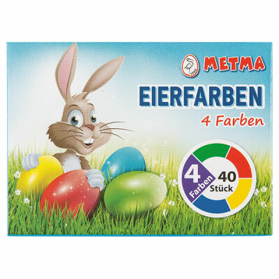 METMA LTD  Eierfarben Pulver  4 Farben, heiß aufzulösen, für maximal 40 gekochte Eier, gelb, rot,, grün, blau, Metma