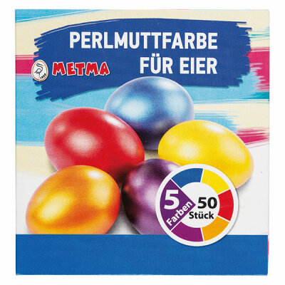 METMA LTD  Eierfarben Perlmutt  5 Farben, mit Handschuh, für maximal 50 gekochte Eier, gelb, orange,, rot, blau, lila, Metma