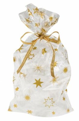 Xmas-and-more  Bodenbeutel PP 10er  18x30cm goldene Sterne, transparent mit Golddruck, lebensmittelecht