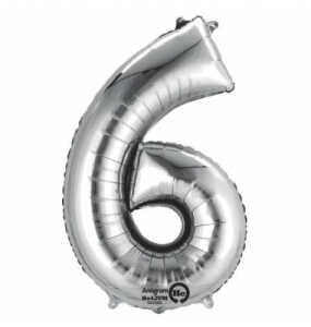 Folienballon Zahl 6 silber 2798601 / 9906291 86cm