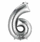 Folienballon Zahl 6 silber 2798601 / 9906291 86cm