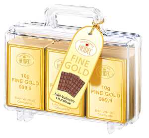CONFISERIE Großer Goldkoffer mit Edel Vollmich Schokolade, 120g Heidel