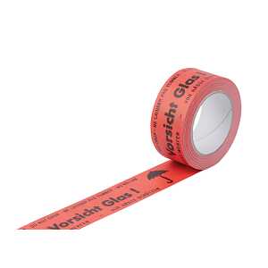 Warnband 50mm x 50m Öko Vorsicht Glas, rotes Öko-Packband mit Aufdruck