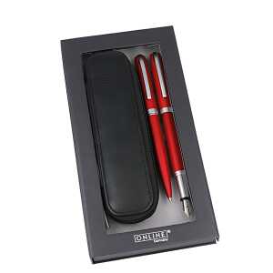 Schreibset Eleganza Satin 2er rot Metall-Füllhalter + Kugelschreiber