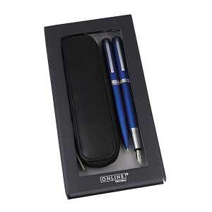 Schreibset Eleganza Satin 2er blau Metall-Füllhalter + Kugelschreiber
