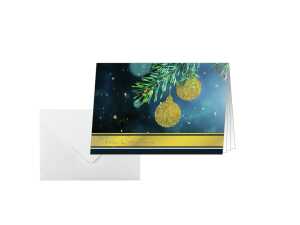 Weihnachts-Karten Weihnachtskugeln blau/gold/grün A6q 10 Karten+Umschl
