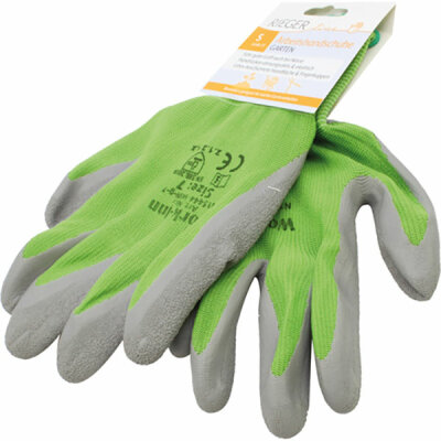 OSMA-WERM GMBH  Arbeitshandschuhe S - XL  Garten grün grau, sehr guter Griff auch bei Nässe, Handrücken atmungsaktiv, und elastisch, Latex-beschichtete Handfläche, und Fingerkuppen