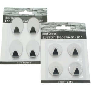 Haken selbstklebend Edelstahl 4er sortiert 5 + 3,5cm