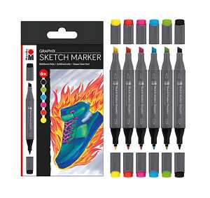 Sketch Marker Graphix 6er Set Heat, 6 farbige Stifte mit Doppelspitze