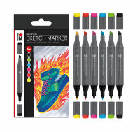 MARABU  Sketch Marker Graphix  6er Set Heat, 6 farbige...