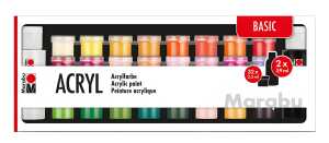 MARABU Acrylfarben 34er Set Basic 32x 3,5ml 2x 59ml,