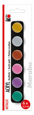 MARABU  Acrylfarben Set 6x 3,5ml  Metallic, Inhalt: metallic-gold, metallic-silber, metallic-kupfer,, metallic-magenta, metallic-violett, metallic-grün, Marabu