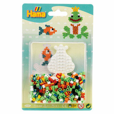 Hama Perlen 4187 Kleines Set Frosch mit ca. 350 bunten Midi Bügelperlen mit Durchmesser 5 mm, Stiftplatte, inkl. Bügelpapier, kreativer Bastelspaß für Groß und Klein