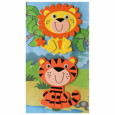 GLOREX  Moosgummisticker 3D  Löwe Tiger 10x12cm, selbstklebend, Glorex