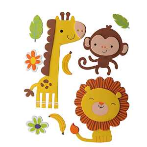 GLOREX Moosgummisticker 3D 13x23cm Giraffe Affe Löwe, selbstklebend