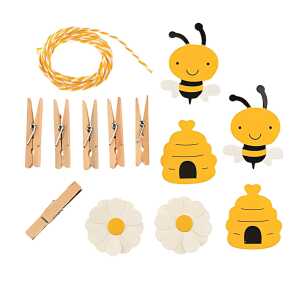 GLOREX Papiergirlande 180cm Biene Blume Korb, mit Holzklammern, Glorex