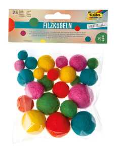 Filzkugeln Holi Festival 25er 3 Größen 5 Farben,