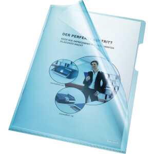 Aktenhülle, A4, PVC, 150my, blau oben und rechts offen, glatt