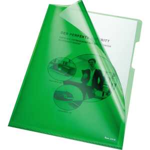 Aktenhülle, A4, PVC, 150my, grün oben und rechts offen, glatt