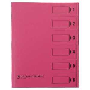 Ordnungsmappe, 6 Fächer, rosa, A4, Mappe - Karton 250 g/m2, mit