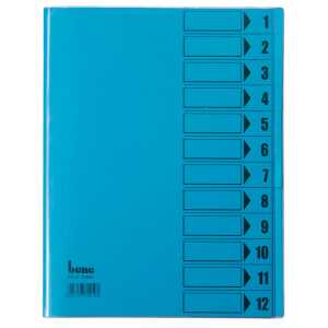 Ordnungsmappe, 12 Fächer, blau, A4, Mappe - Karton 210 g/m2, mit