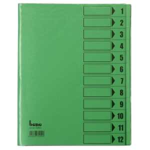 Ordnungsmappe, 12 Fächer, grün, A4, Mappe - Karton 210 g/m2, mit