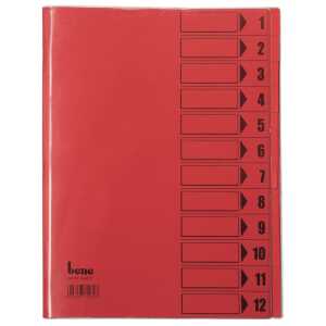 Ordnungsmappe, 12 Fächer, rot, A4, Mappe - Karton 250 g/m2, mit