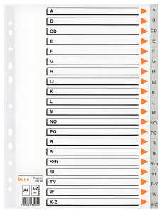 Kunststoffregister, A-Z, 21-tlg., A4, grau, Universal-Lochung,