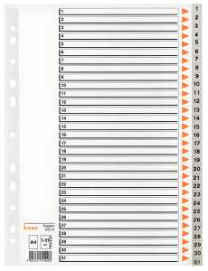Register A4, Kunststoff, 1-31, grau, Universallochung, 120 my, PP