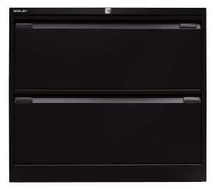 Hängeregistraturschrank, doppelbahnig, schwarz, 2 Schubladen