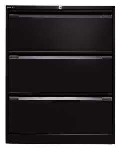 Hängeregistraturschrank, doppelbahnig, schwarz, 3 Schubladen