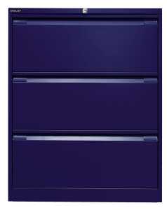 Hängeregistraturschrank, doppelbahnig, blau, 3 Schubladen