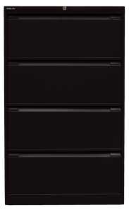 Hängeregistraturschrank, doppelbahnig, schwarz, 4 Schubladen