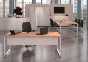 Schreibtisch Cito grauweiß Gestell O silber, H 19 x B 2000 x T 1200 mm