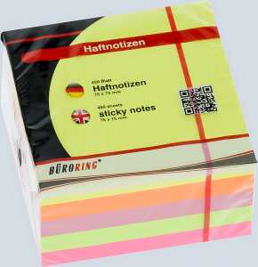 Büroring Haftnotiz Würfel FSC 75x75mm neon, 450 Blatt