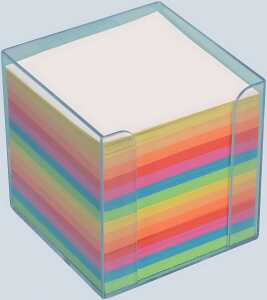 Büroring Zettelbox transparent Kunststoff, 9x9x9cm, farbiges Papier