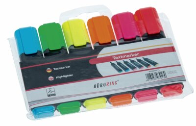 Büroring Textmarker 6er Etui, mit Keilspitze 2-5mm, gelb,rot,grün,